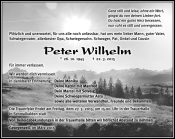 Traueranzeige von Peter Wilhelm von Südthüringer Presse