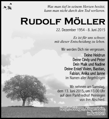 Traueranzeige von Rudolf Möller von Südthüringer Presse