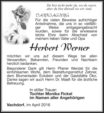 Traueranzeige von Herbert Werner von Südthüringer Presse