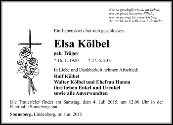 Traueranzeige von Elsa Kölbel von Südthüringer Presse