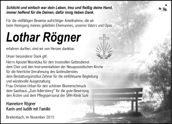Traueranzeige von Lothar Rögner von Südthüringer Presse