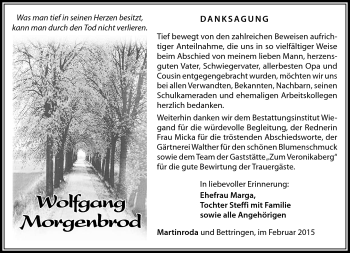 Traueranzeige von Wolfgang Morgenbrod von Südthüringer Presse