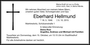 Traueranzeige von Eberhard Hellmund von Frankenpost