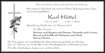 Traueranzeige von Karl Hüttel von Frankenpost