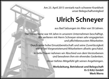 Traueranzeige von Schneyer Ulrich von Südthüringer Presse