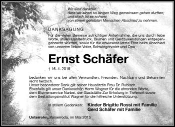 Traueranzeige von Ernst Schäfer von Südthüringer Presse