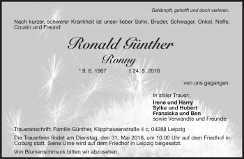 Traueranzeige von Ronald Günther von Neue Presse Coburg