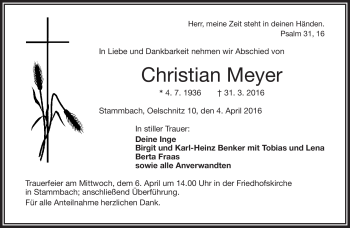 Traueranzeige von Christian Meyer von Frankenpost