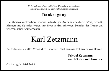 Traueranzeige von Karl Zetzmann von Neue Presse Coburg