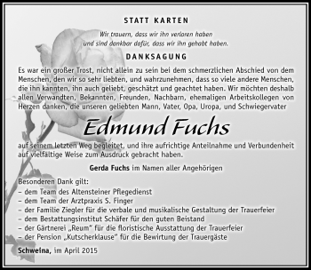 Traueranzeige von Edmund Fuchs von Südthüringer Presse