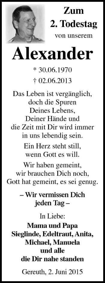 Traueranzeige von Alexander  von Neue Presse Coburg
