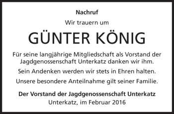 Traueranzeige von Günter König von Südthüringer Presse