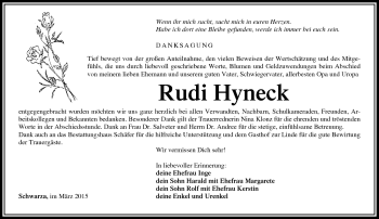 Traueranzeige von Rudi Hyneck von Südthüringer Presse