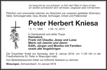 Traueranzeige von Peter Herbert Kniesa von Südthüringer Presse