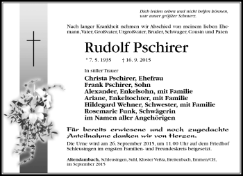 Traueranzeige von Rudolf Pschirer von Südthüringer Presse