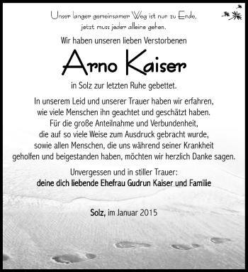 Traueranzeige von Arno Kaiser von Südthüringer Presse