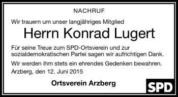 Traueranzeige von Konrad Lugert von Frankenpost