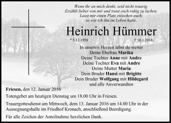 Traueranzeige von Heinrich Hümmer von Neue Presse Coburg