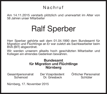 Traueranzeige von Ralf Sperber von Neue Presse Coburg