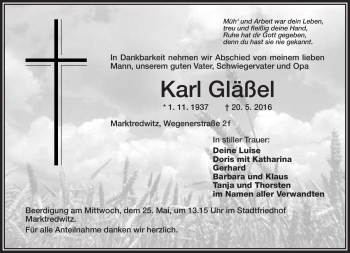 Traueranzeige von Karl Gläßel von Frankenpost