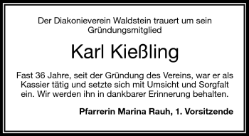 Traueranzeige von Karl Kießling von Frankenpost