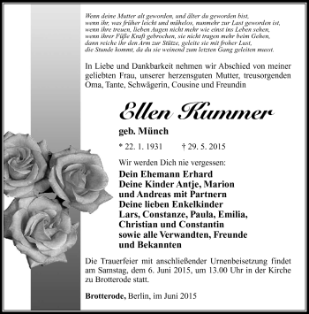 Traueranzeige von Ellen Kummer von Südthüringer Presse