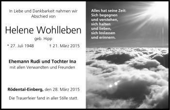 Traueranzeige von Helene Wohlleben von Neue Presse Coburg