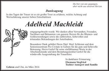 Traueranzeige von Adelheid Machleidt von Südthüringer Presse