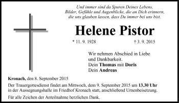 Traueranzeige von Helene Pistor von Neue Presse Coburg