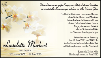 Traueranzeige von Lieselotte Markert von Südthüringer Presse