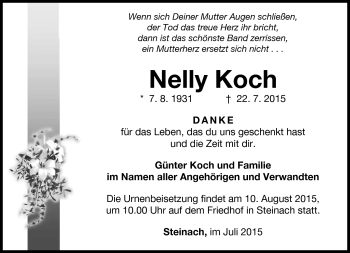 Traueranzeige von Nelly Koch von Südthüringer Presse