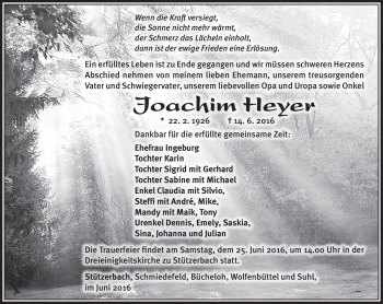 Traueranzeige von Joachim Heyer von Südthüringer Presse