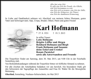 Traueranzeige von Karl Hofmann von Südthüringer Presse