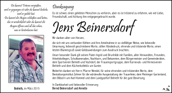 Traueranzeige von Jens Beinersdorf von Südthüringer Presse