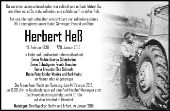 Traueranzeige von Herbert Heß von Südthüringer Presse