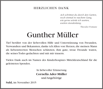 Traueranzeige von Gunther Müller von Südthüringer Presse