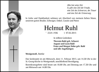 Traueranzeige von Helmut Ruhl von Südthüringer Presse
