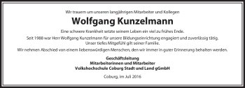 Traueranzeige von Werner Kunzelmann von Neue Presse Coburg