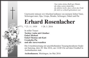 Traueranzeige von Erhard Rosenlacher von Südthüringer Presse