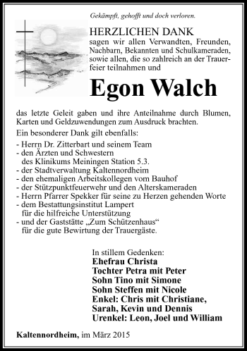 Traueranzeige von Egon Walch von Südthüringer Presse