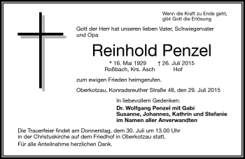 Traueranzeige von Reinhold Penzel von Frankenpost