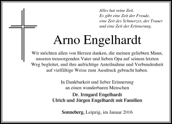 Traueranzeige von Arno Engelhardt von Südthüringer Presse