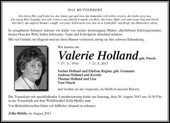 Traueranzeige von Valerie Holland von Südthüringer Presse