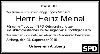 Traueranzeige von Heinz Meinel von Frankenpost