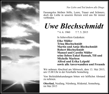 Traueranzeige von Uwe Blechschmidt von Südthüringer Presse