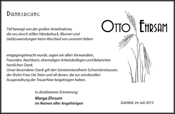 Traueranzeige von Otto Ehrsam von Südthüringer Presse