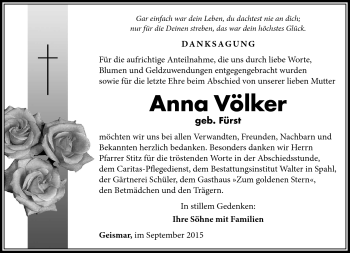 Traueranzeige von Anna Völker von Südthüringer Presse