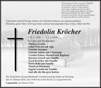 Traueranzeige von Friedolin Kröcher von Südthüringer Presse