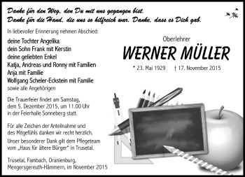 Traueranzeige von Werner Müller von Südthüringer Presse