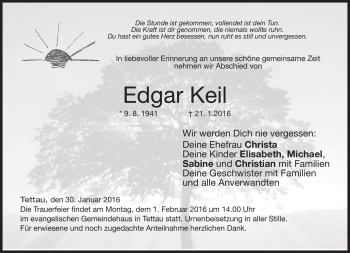 Traueranzeige von Edgar Keil von Neue Presse Coburg